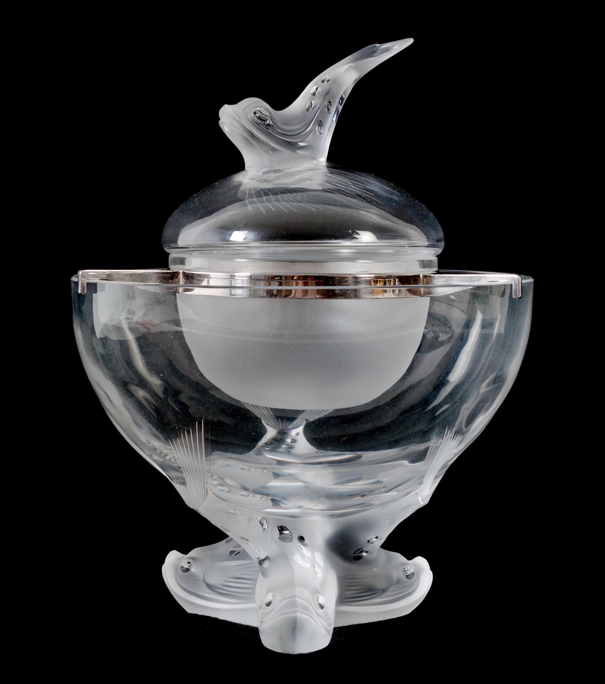 A Lalique Molded and Frosted Glass Caviar Bowl Height overall 10 inches. — 20TH CENTURY