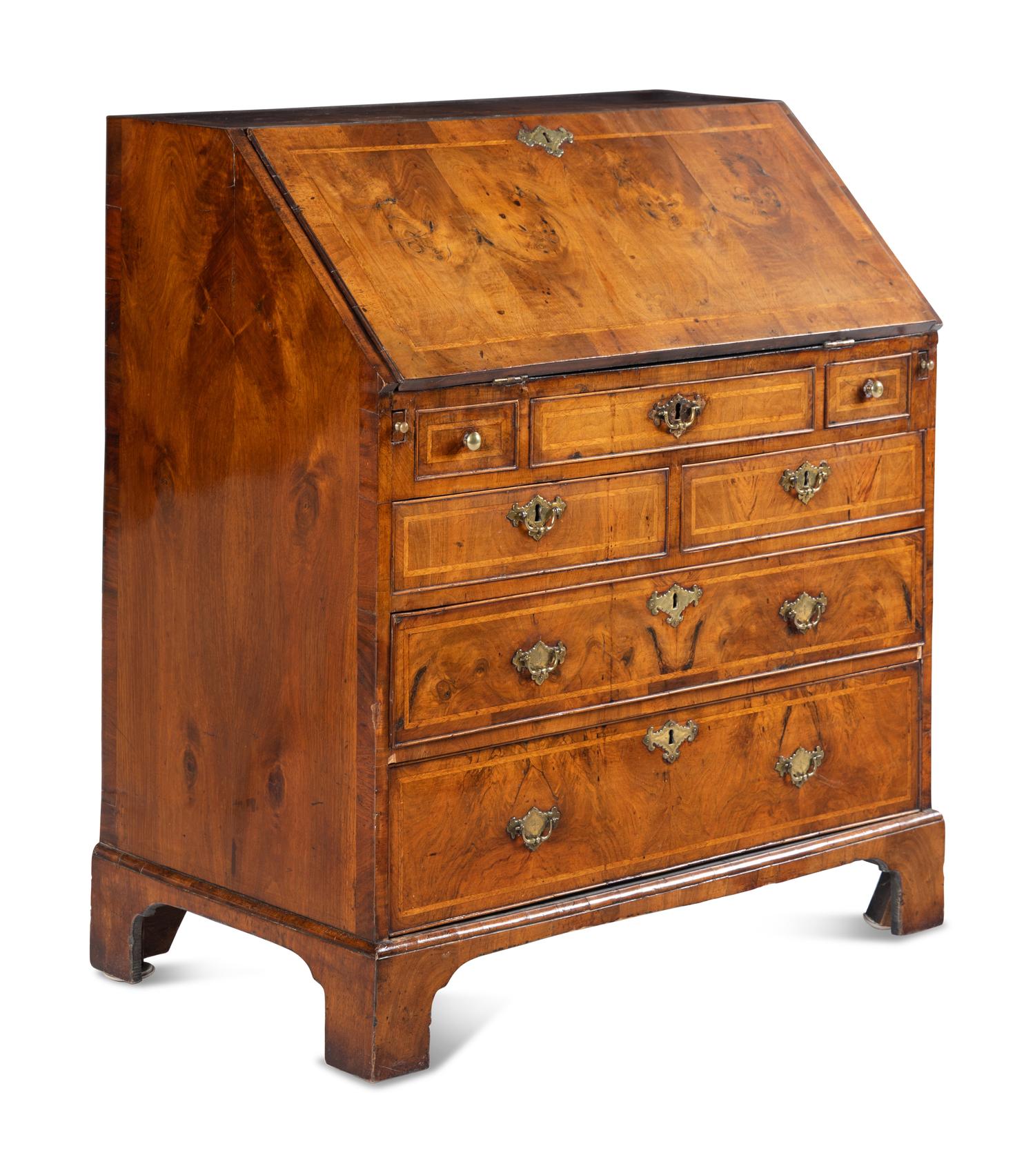 A George II Walnut Slant-Front Bureau