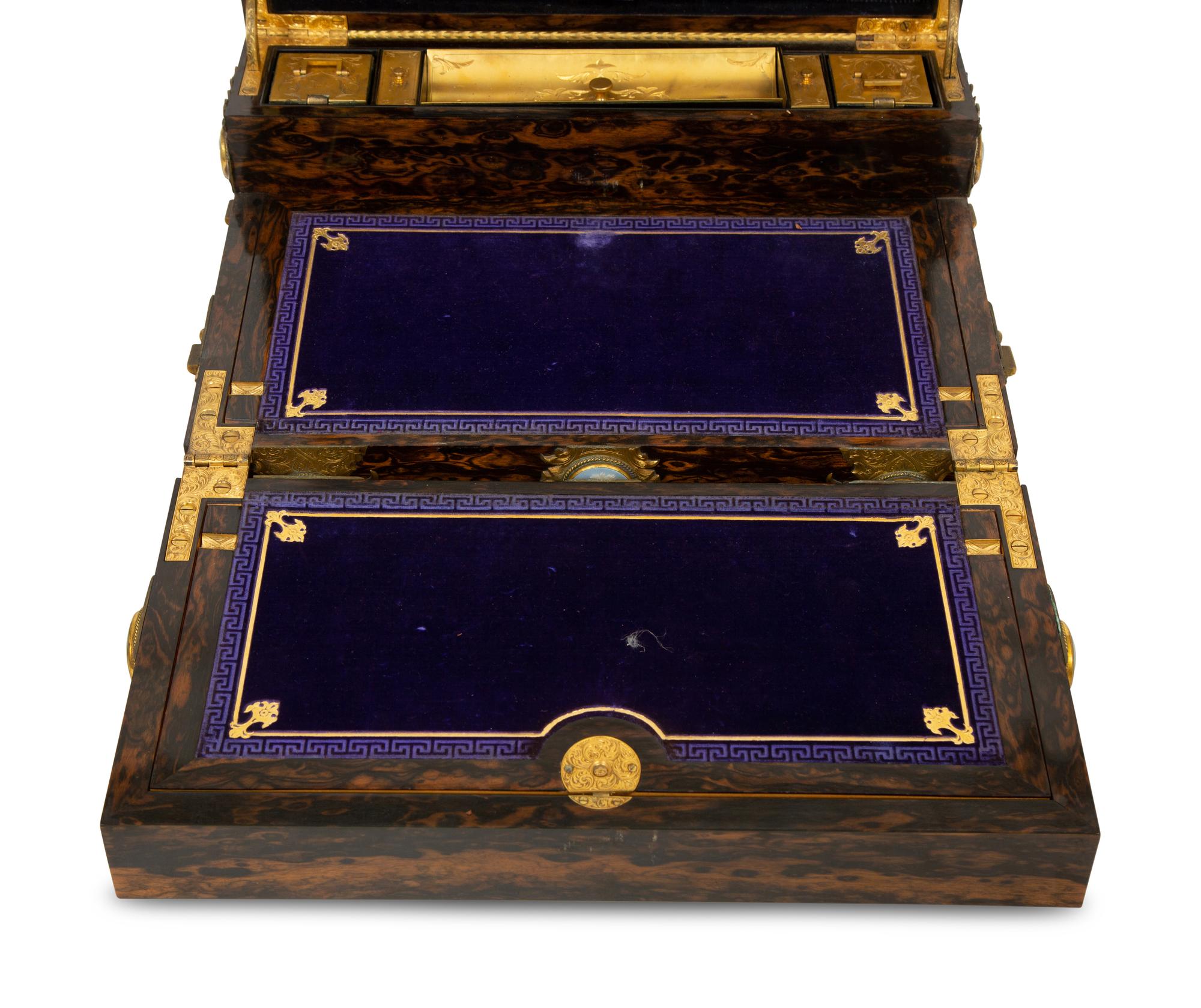 A Victorian Jasperware and Calamander Sewing/Writing Box by Mechi & Bazin