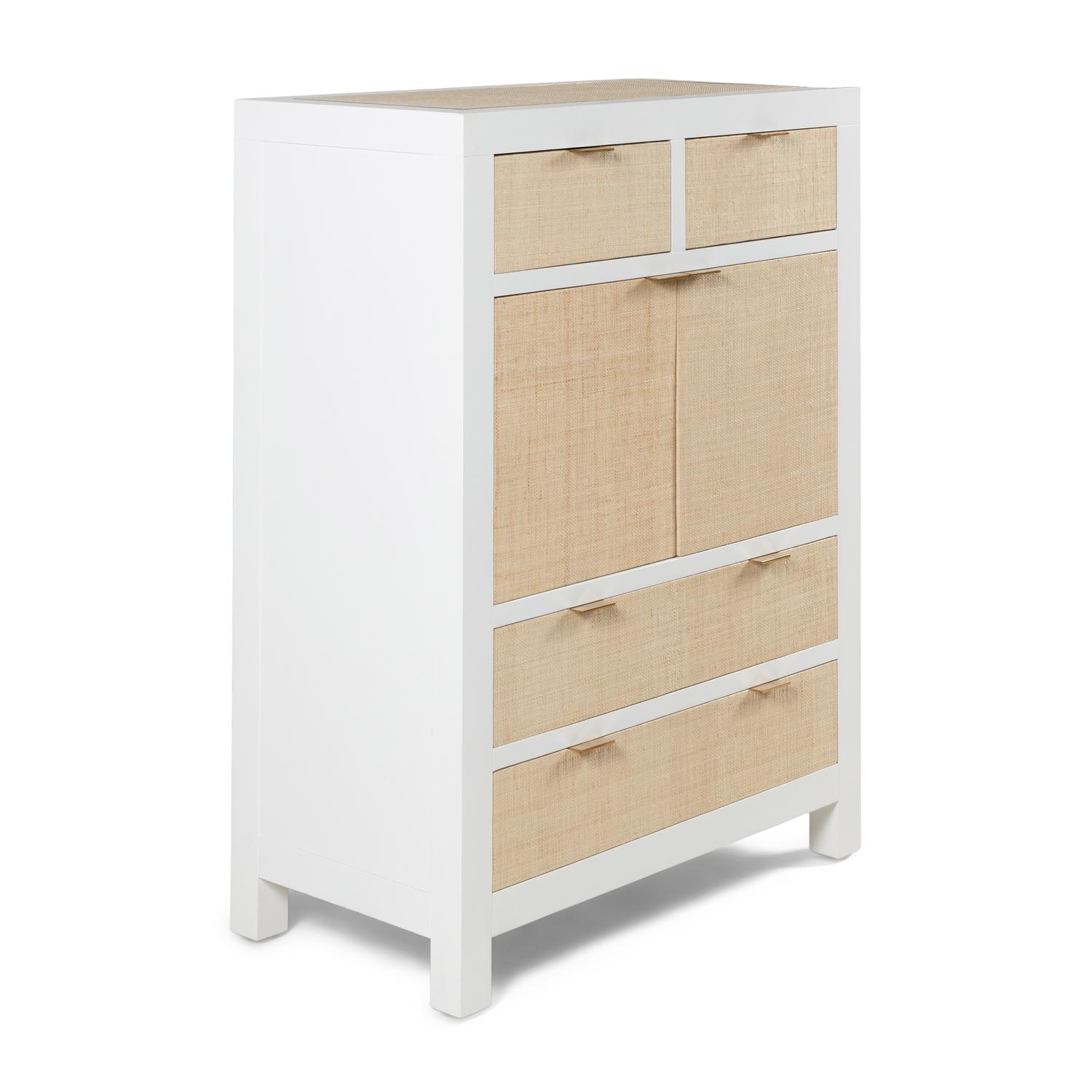 A Contemporary Raffia and White-Painted Dresser