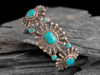 Navajo Sandcast Sterling Silver and Turquoise Cuff Bracelet