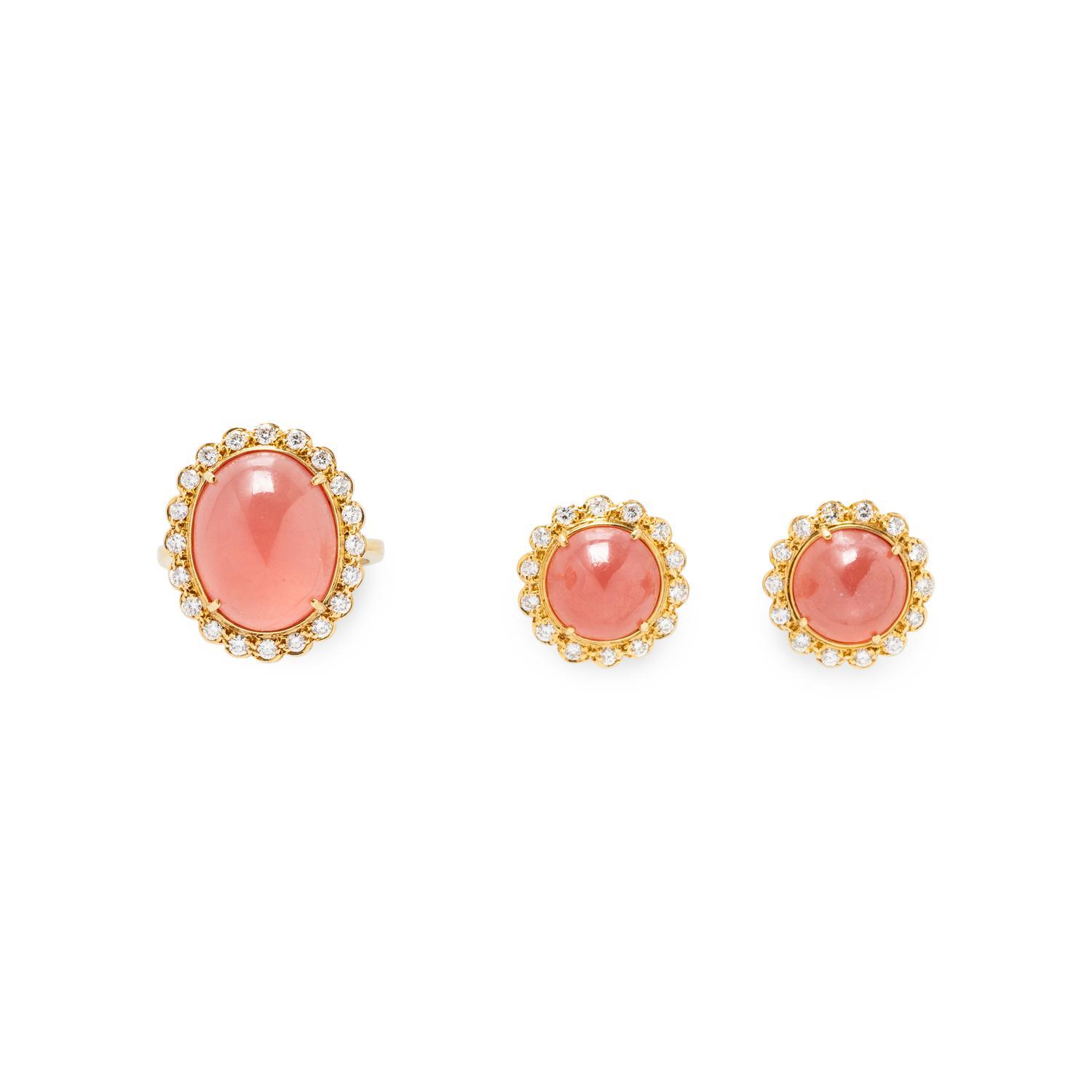 ROSE QUARTZ AND DIAMOND JEWELRY SUITE