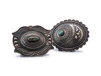 Pair of Sterling Silver and Turquoise Belt Buckles