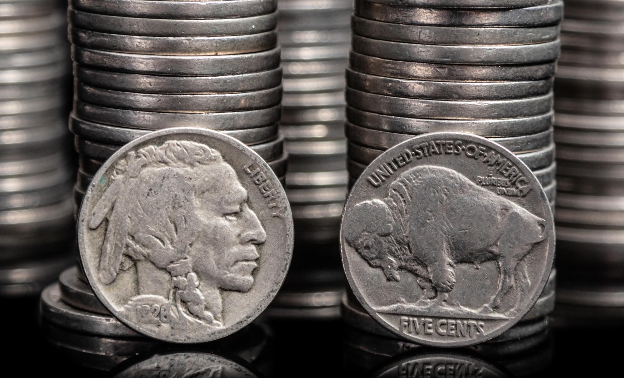 A Large Collection of Buffalo 5c Coins