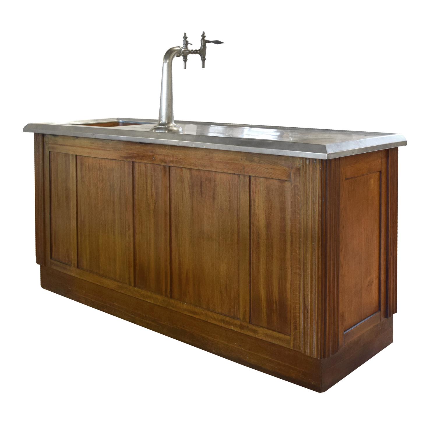An Oak, Stainless Steel and Copper Cafe Bar 77.25" W x 26" D x 56" H — France, Circa 1920