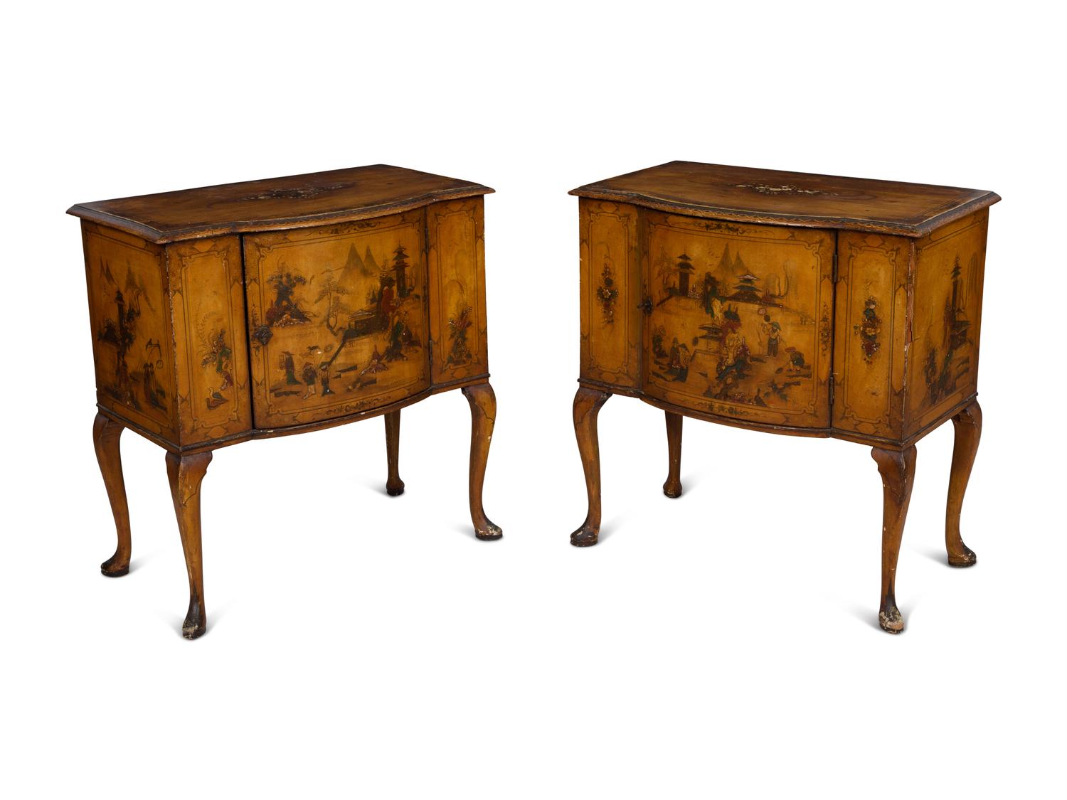 A Pair of Georgian Style Ochre Japanned Bedside Cabinets