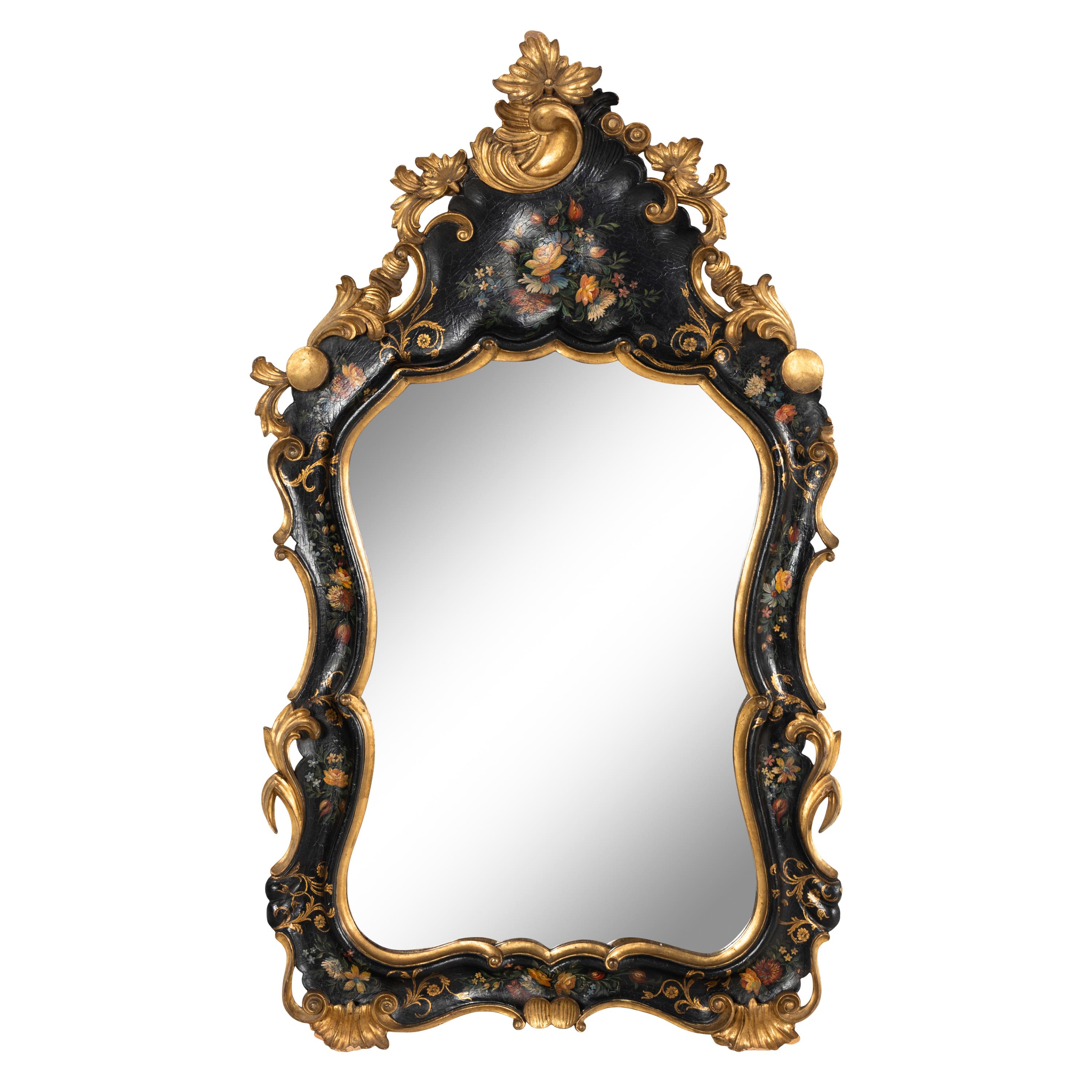 A Venetian Style Gilt and Polychrome Decorated Mirror