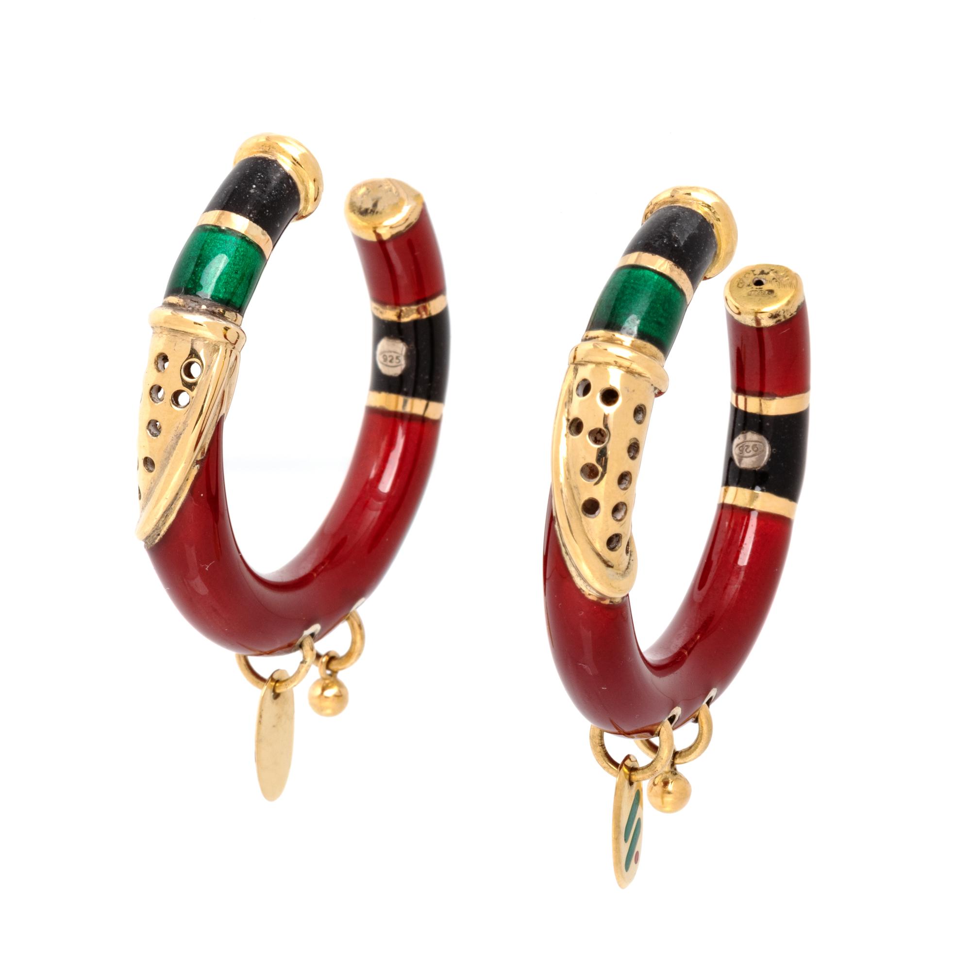 LA NOUVELLE BAGUE, YELLOW GOLD AND ENAMEL EARRINGS