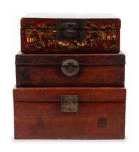 Three Chinese Export Leather-Veneered Trunks