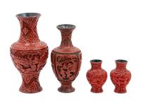 Four Chinese Cinnabar Red Lacquer Vases