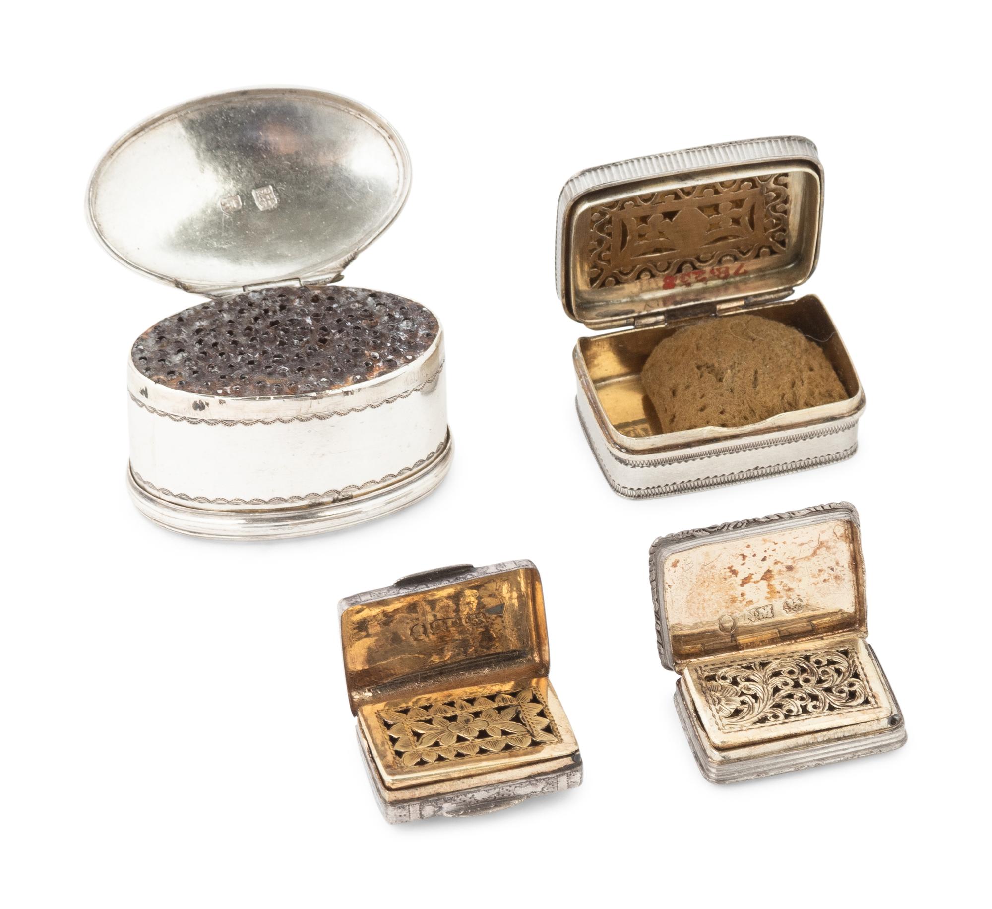 Three Georgian Silver Vinaigrettes and a Hester Bateman Nutmeg Grater