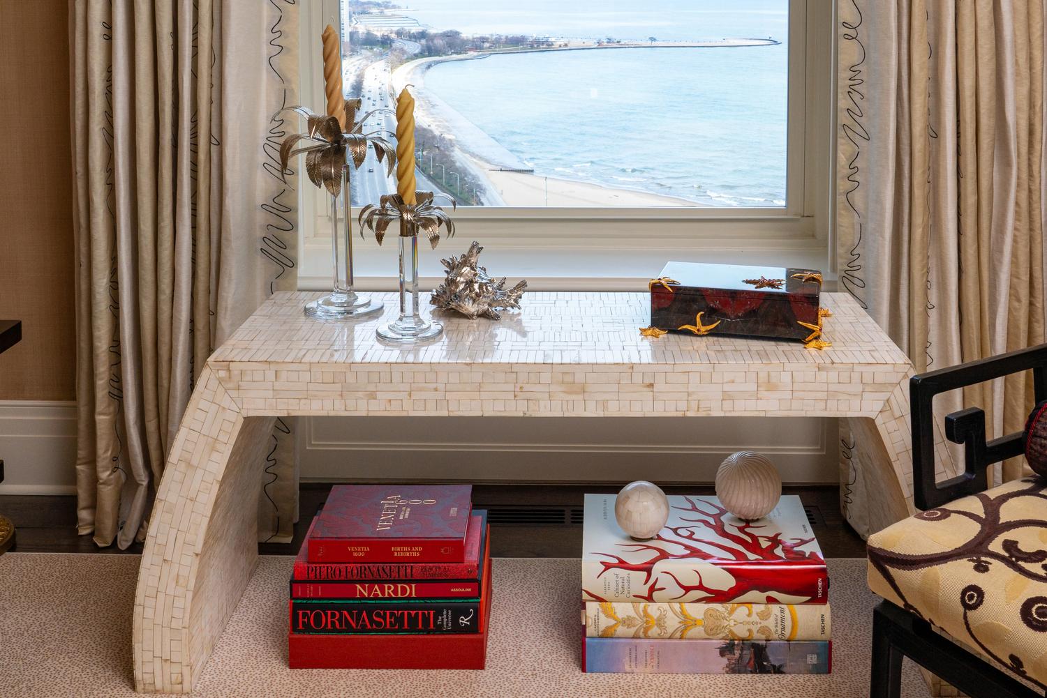 Bone Tile Veneered Console Table