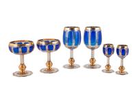 Twenty-Six Cobalt and Clear Glass Parcel Gilt Stemware Articles