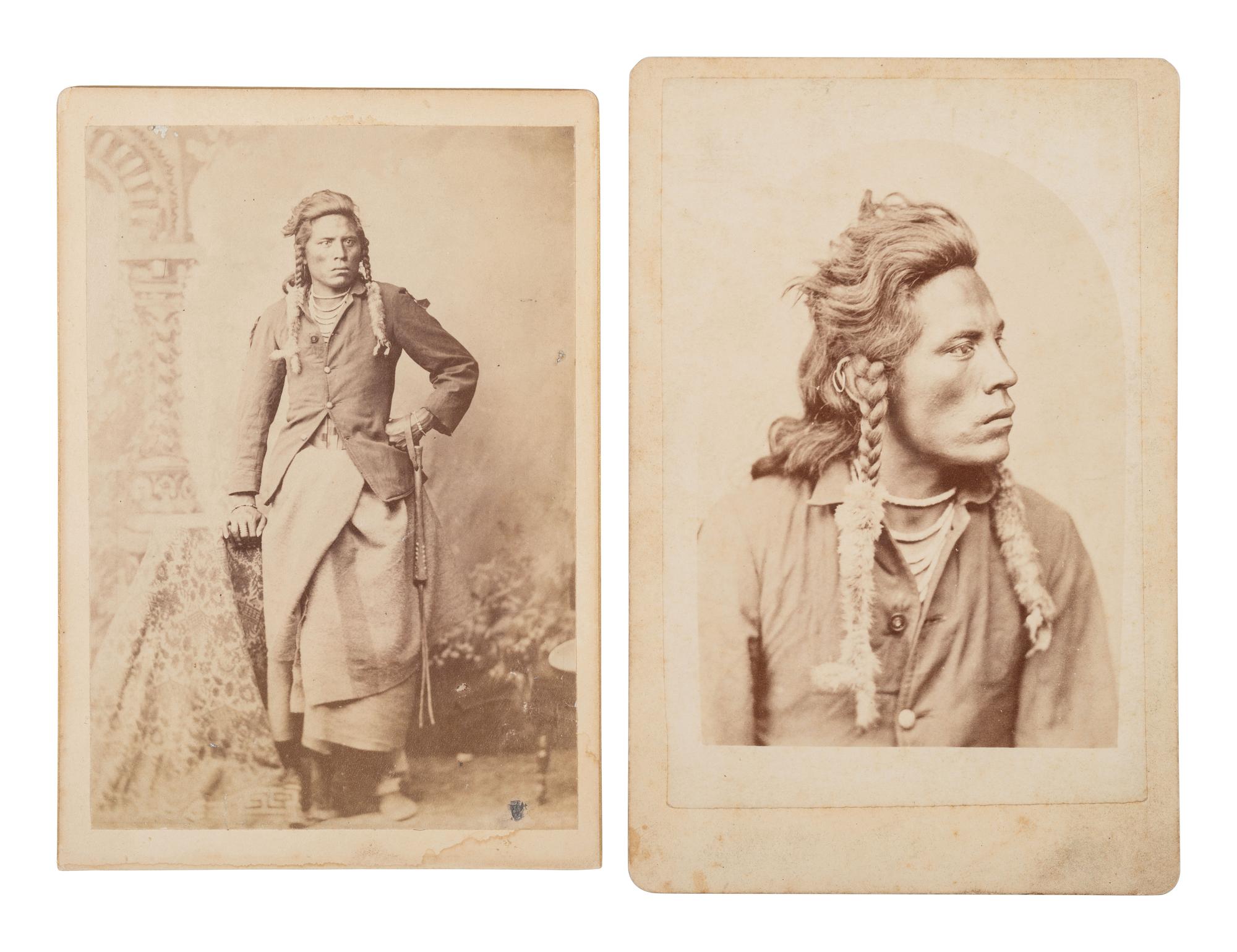 BARRY, David F. (1854-1934), photographer. Two cabinet cards of Curley, George Custer's Scout. Ca 1880s.