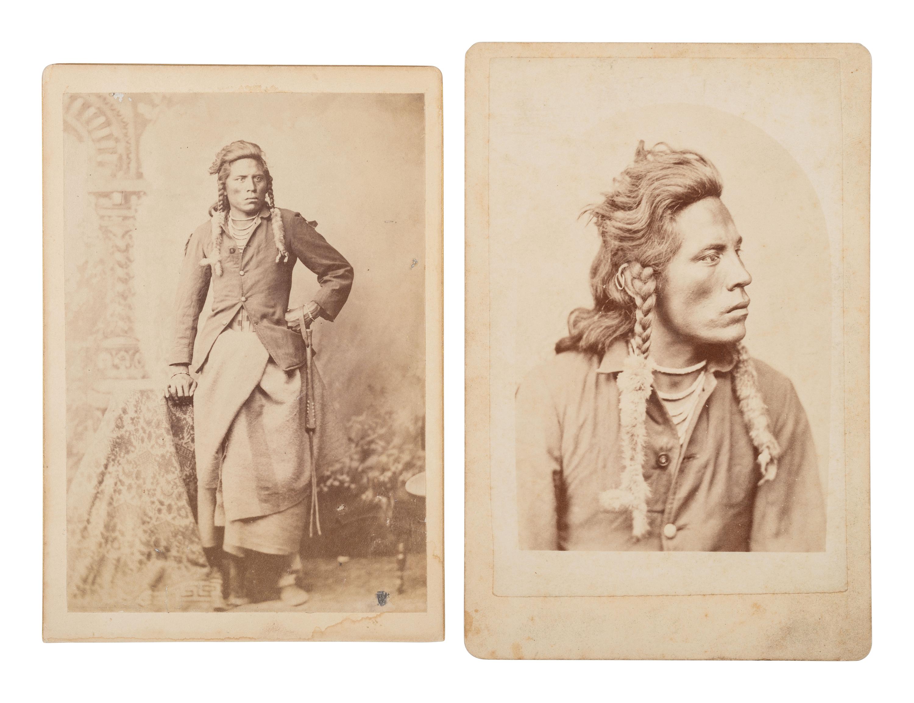 BARRY, David F. (1854-1934), photographer. Two cabinet cards of Curley, George Custer's Scout. Ca 1880s.