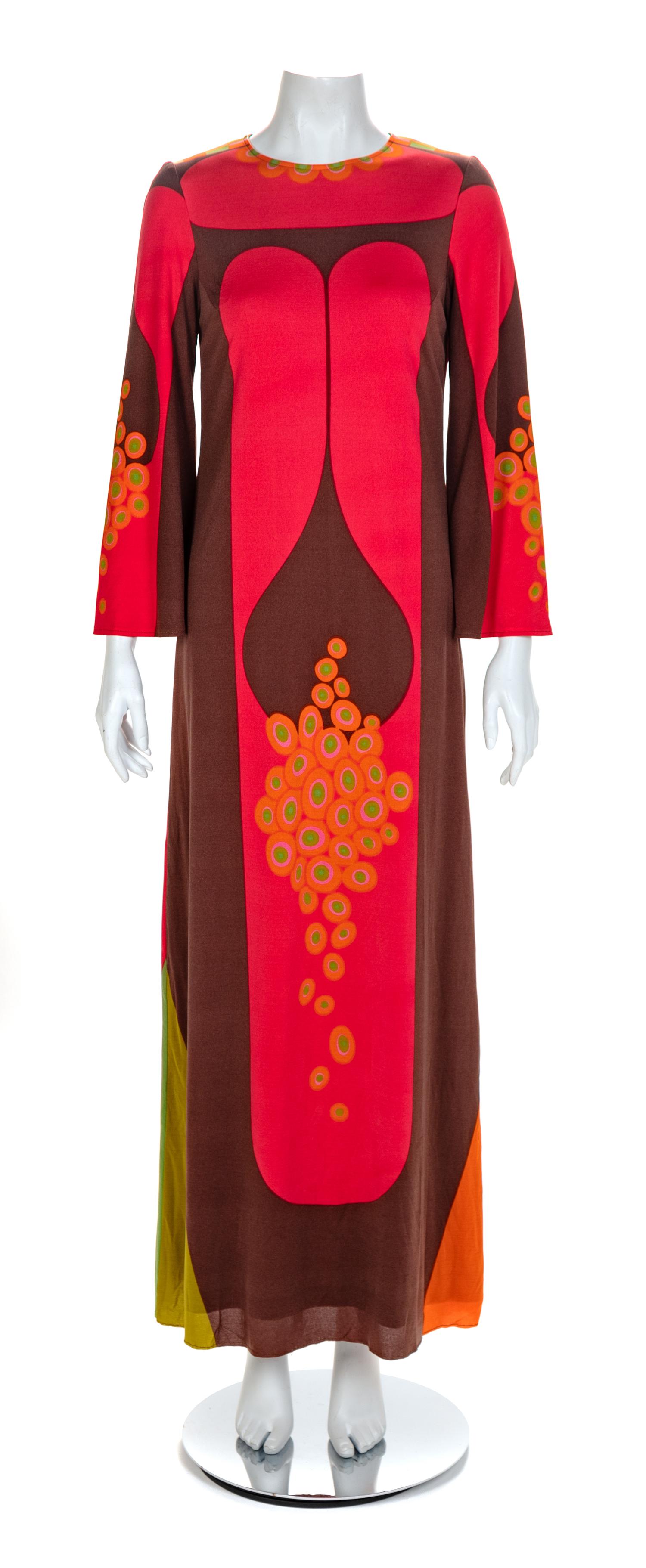Missoni Brown, Green, Pink Print Dress, 1960-70s Size label: 42