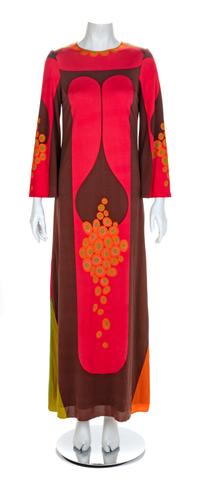 Missoni Brown, Green, Pink Print Dress, 1960-70s Size label: 42