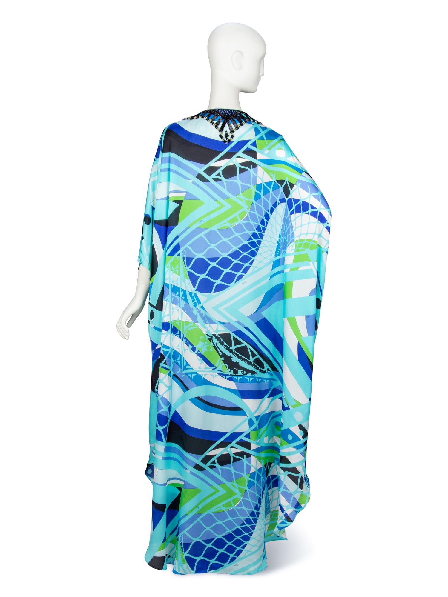 EMILIO PUCCI, EMBELLISHED PRINTED SILK KAFTAN