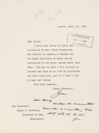 KENNEDY, Joseph P.Typed letter signed ("Joe") with autographed note signed ("Joe"), as Ambassador to Great Britain, Lndn, 24 April 1939