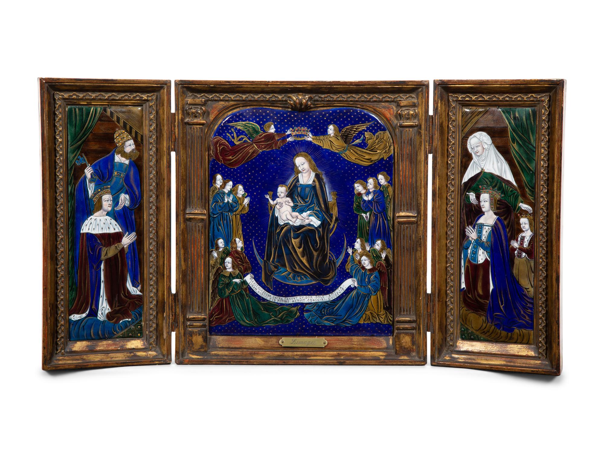 A Limoges Enamel on Copper Triptych