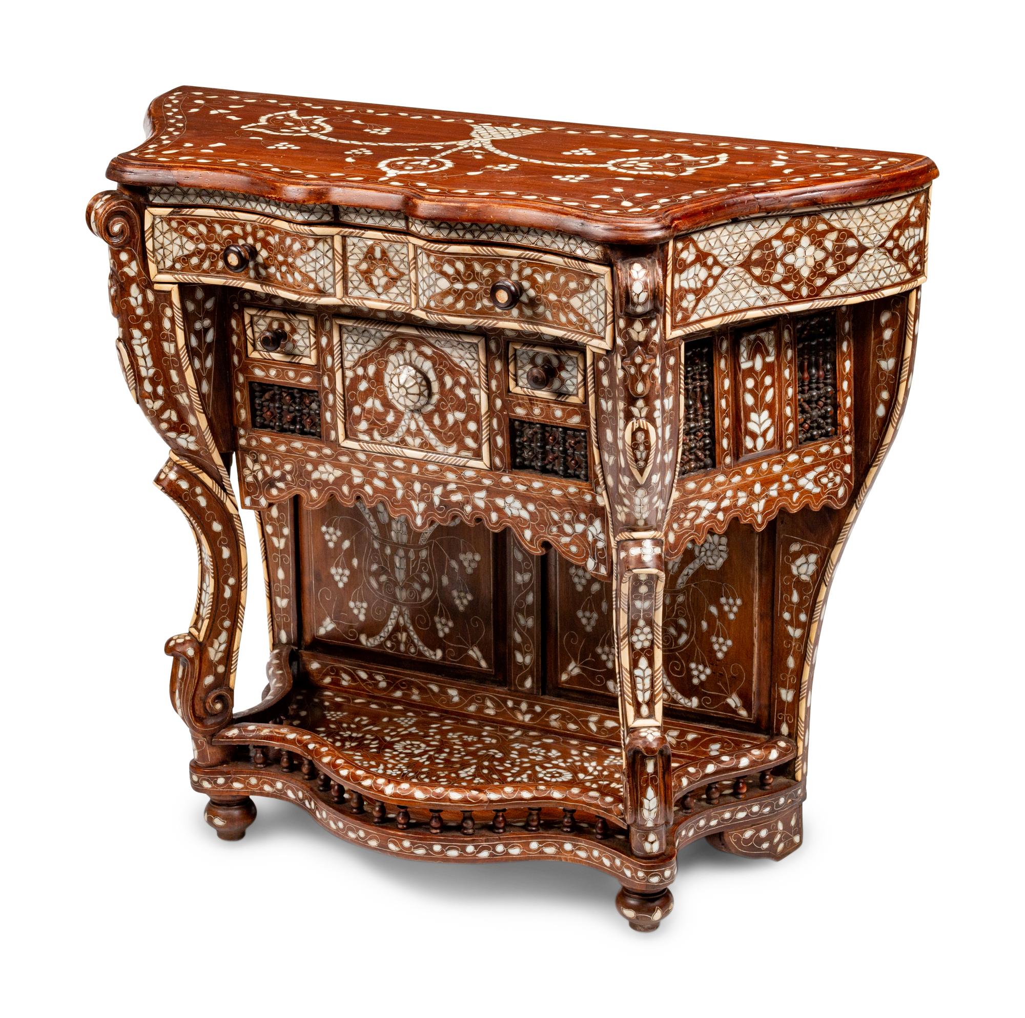 A Syrian Pewter and Mother-of-Pearl-Inlaid Console