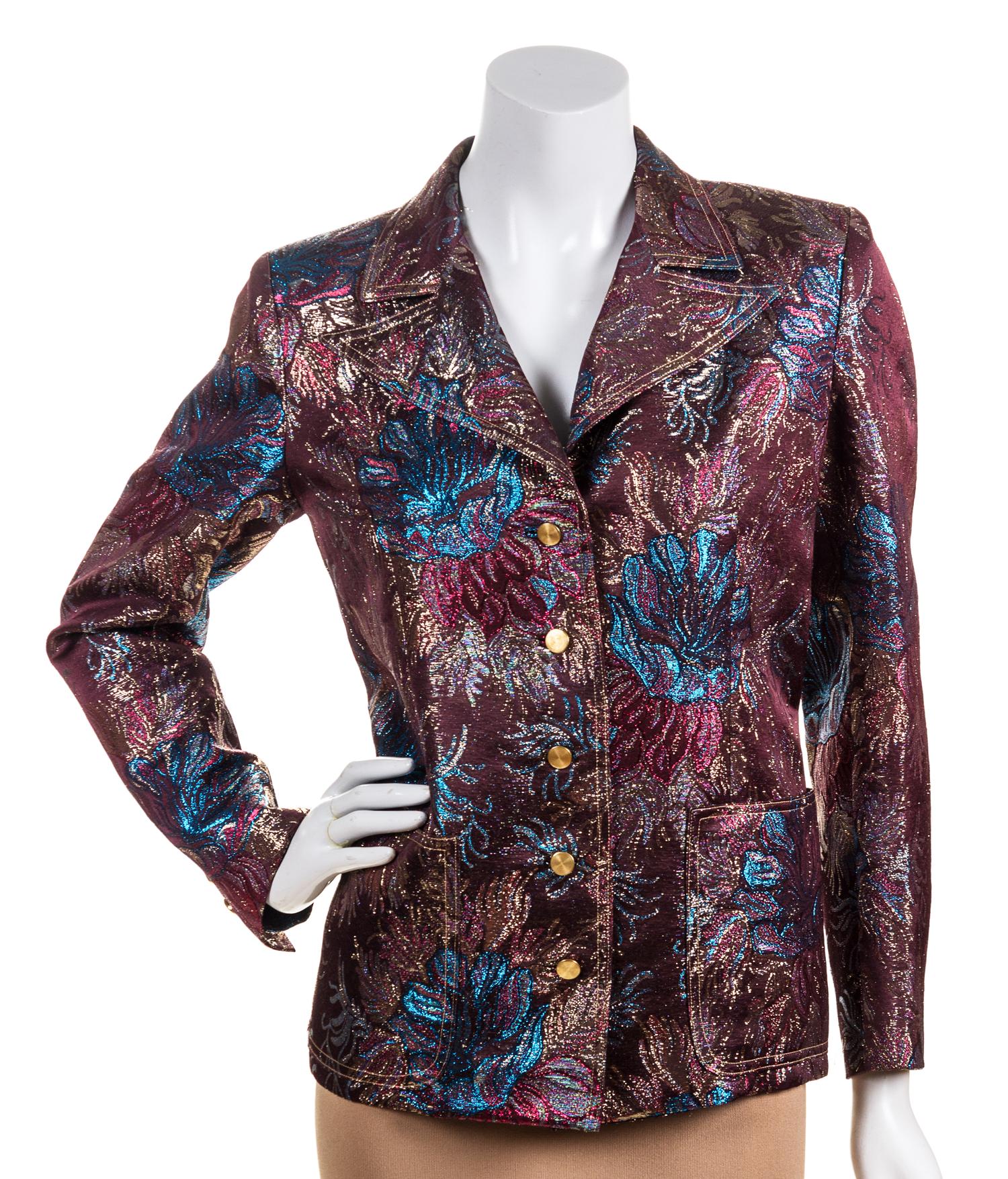 An Yves Saint Laurent Multicolor Metallic Floral Jacket, Size 42.
