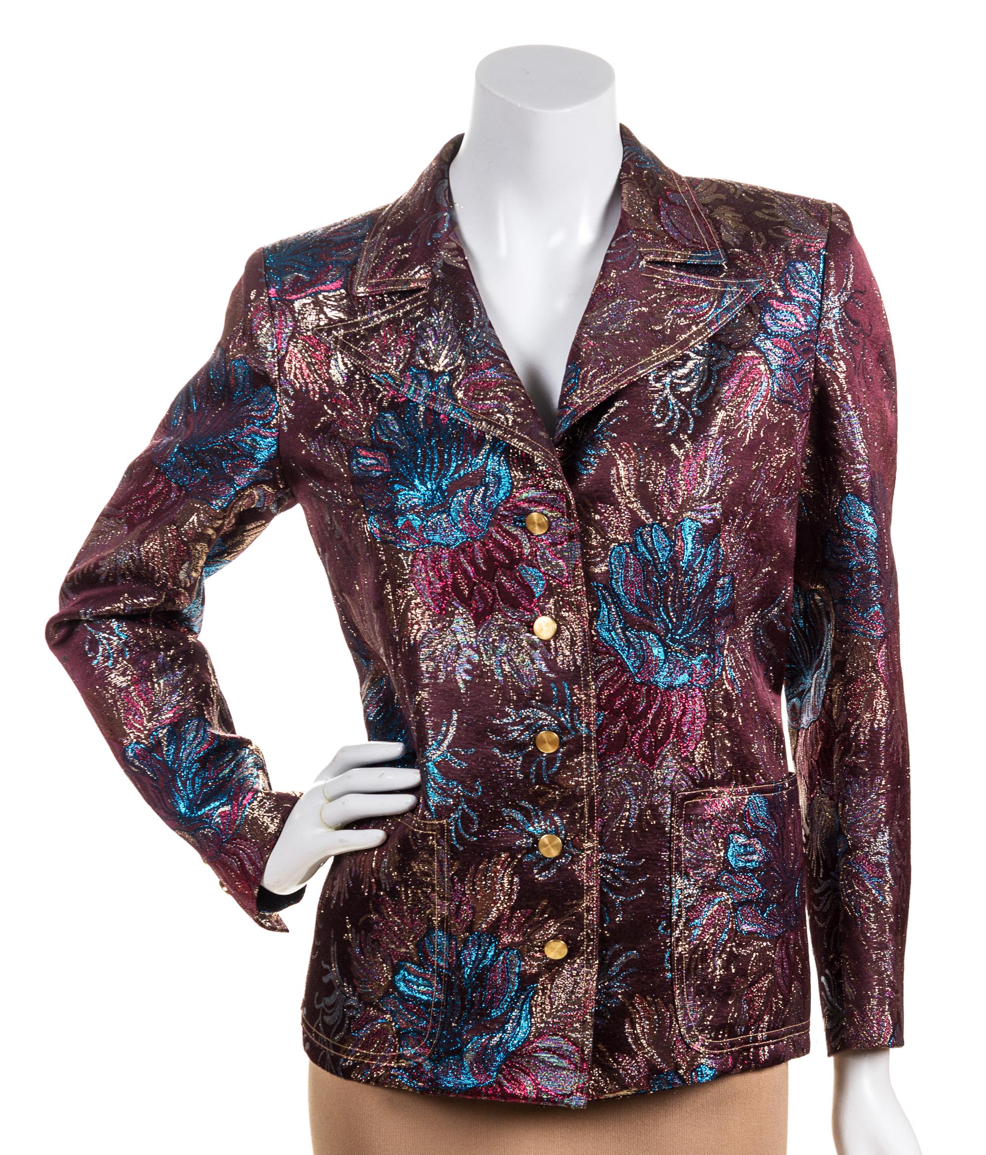 An Yves Saint Laurent Multicolor Metallic Floral Jacket, Size 42.