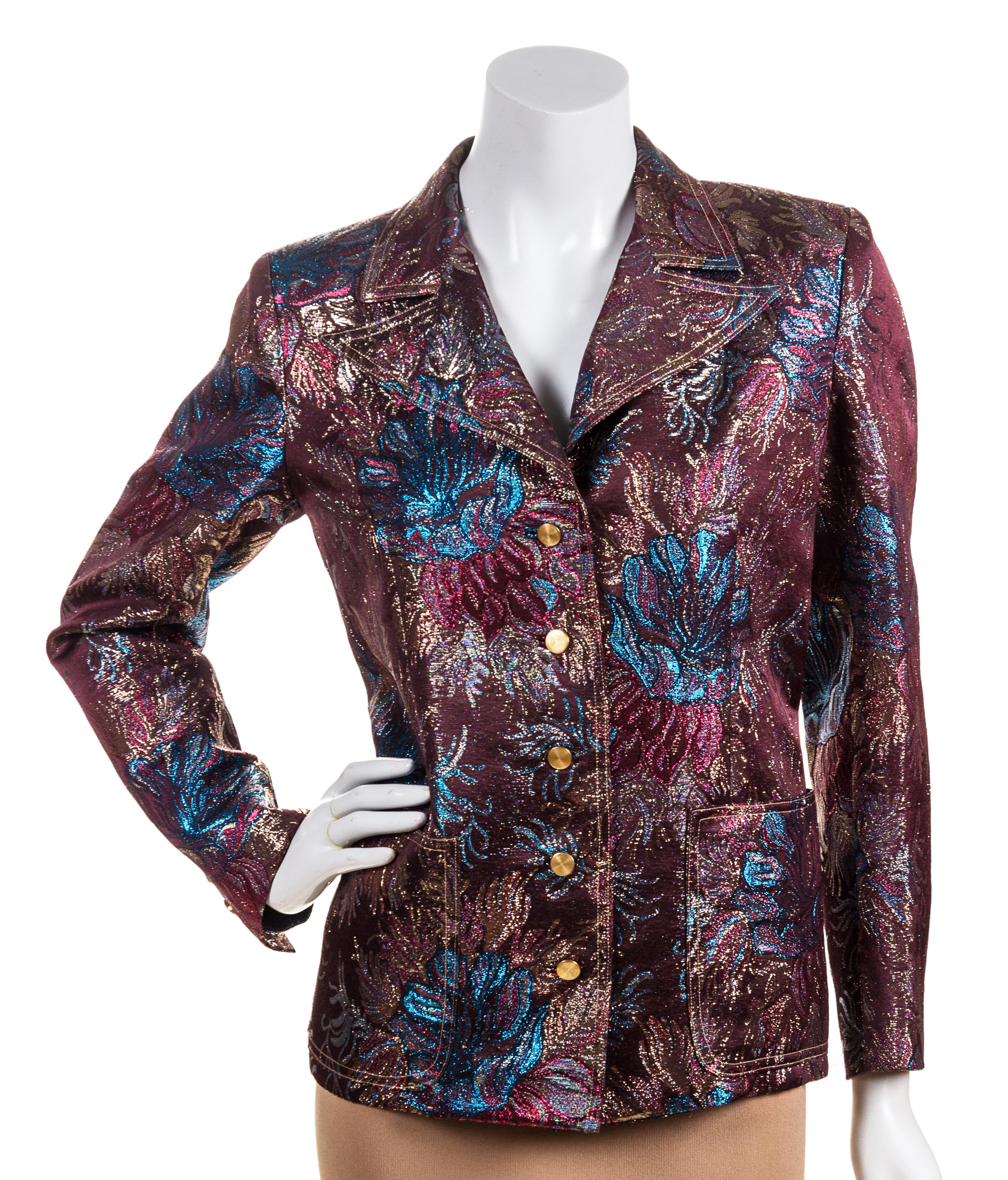 An Yves Saint Laurent Multicolor Metallic Floral Jacket, Size 42.