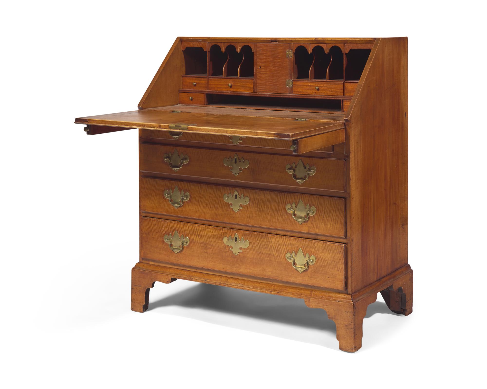 A Chippendale Tiger Maple Slant-Front Desk