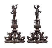 A Pair of Baroque Style Bronze Figural Andirons