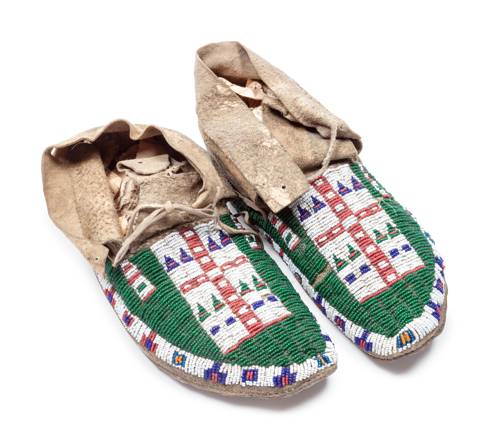 Northern Plains Beaded Buffalo Hide Moccasins