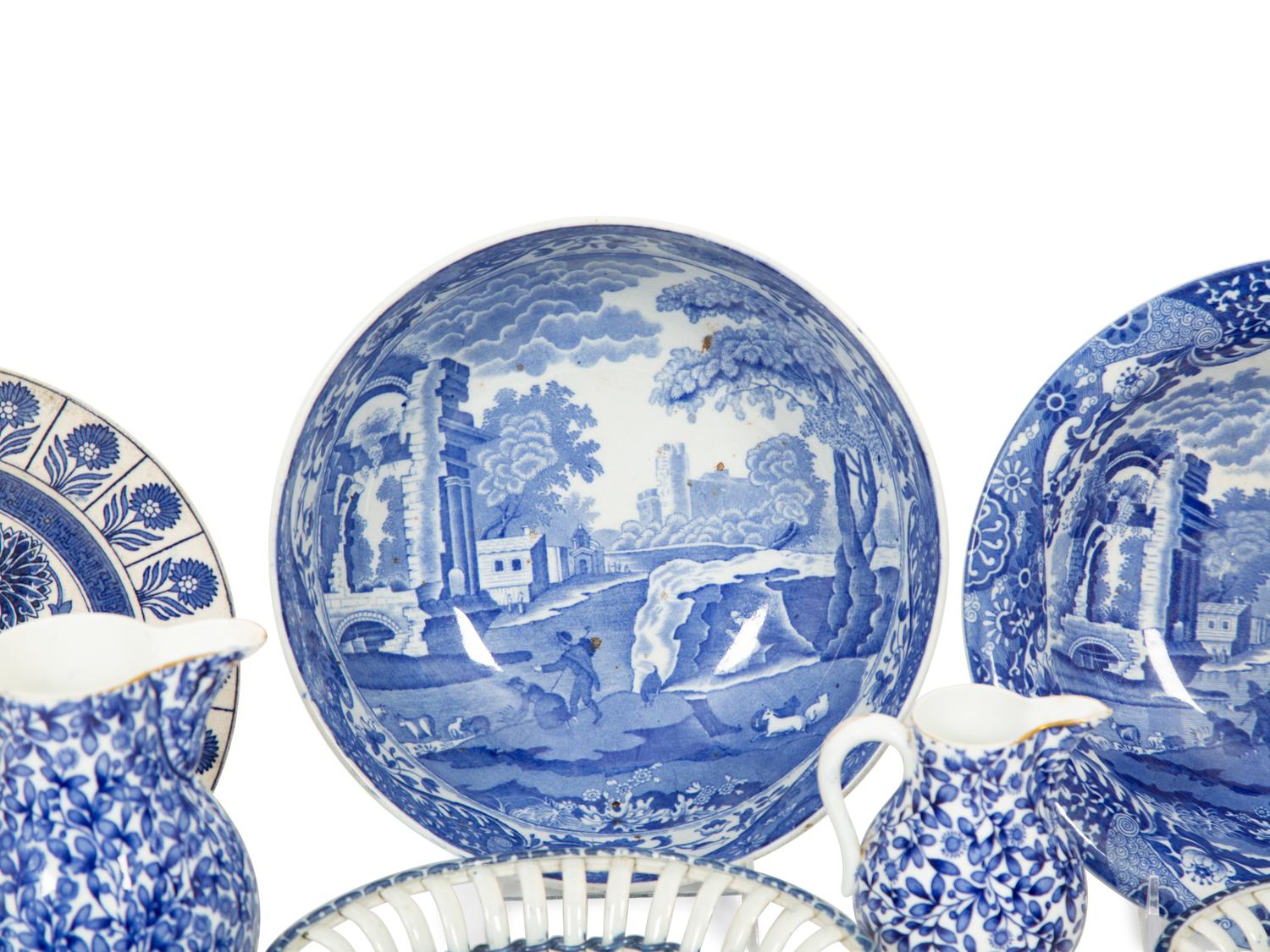 A Group of English Blue and White Porcelain Articles