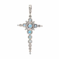 Blue Topaz, Diamond, and White Gold Articulated Cross Pendant