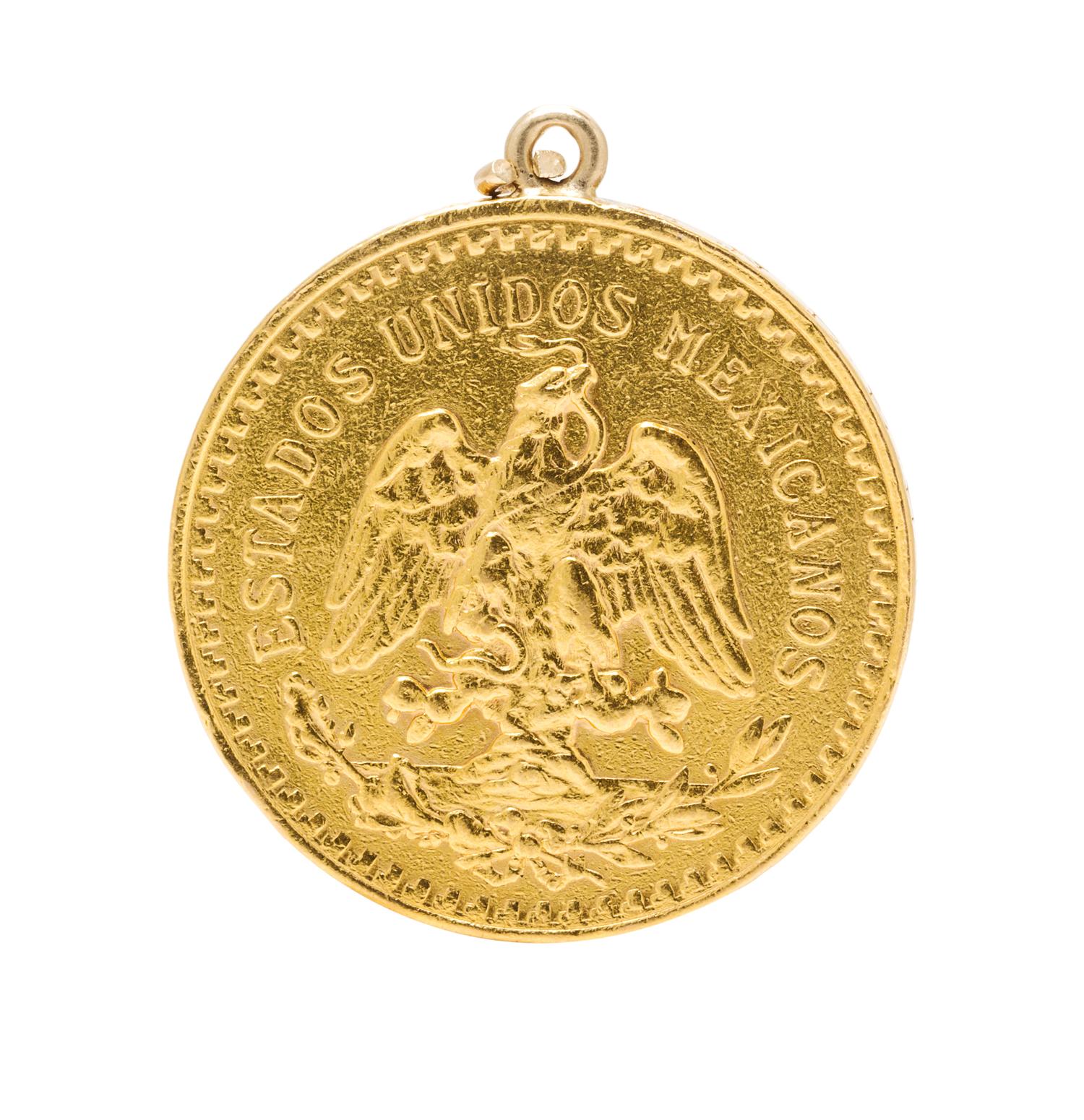 A Mexico 50 Peso Gold Coin Pendant, 27.00 dwts.
