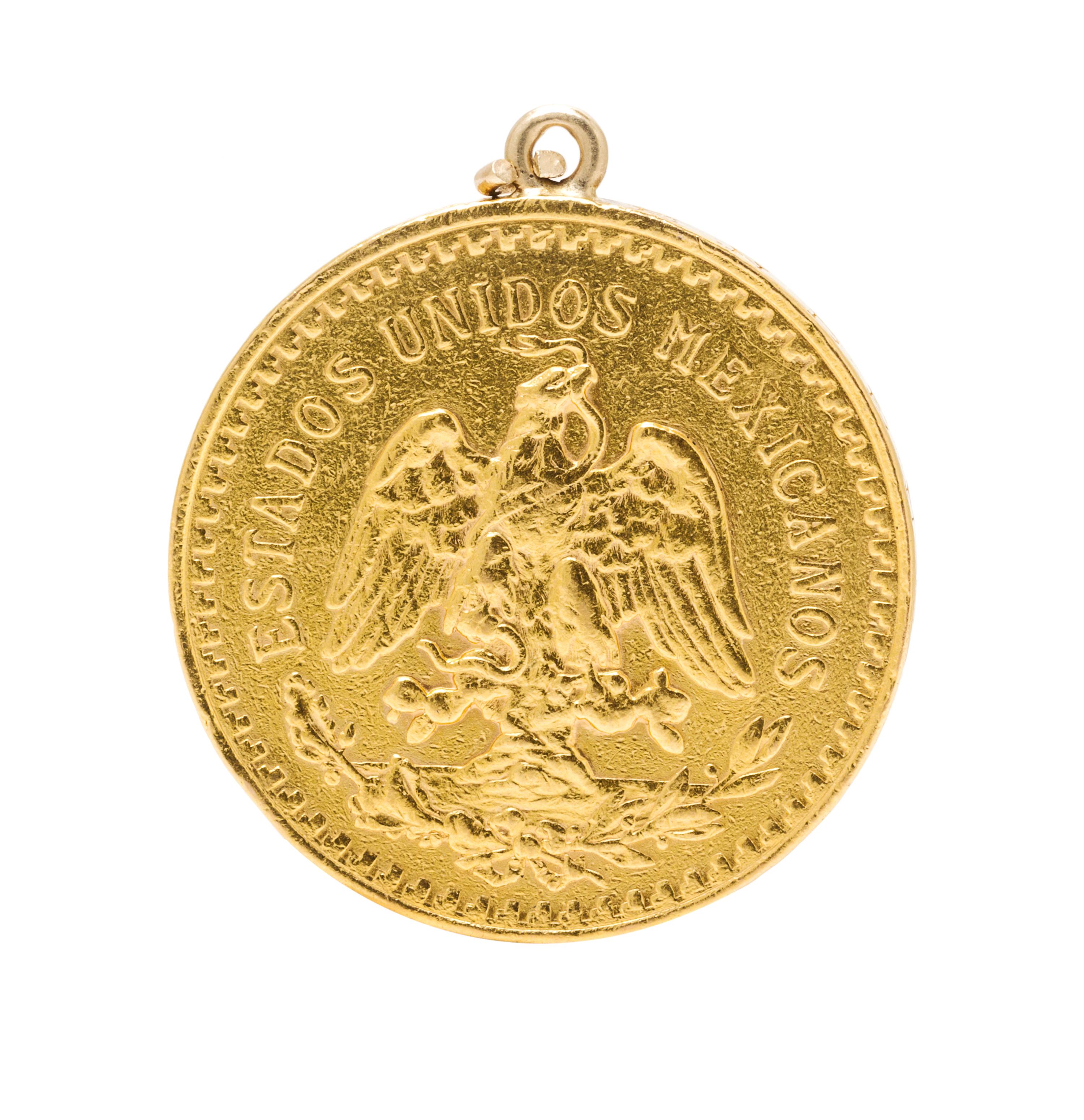 A Mexico 50 Peso Gold Coin Pendant, 27.00 dwts.