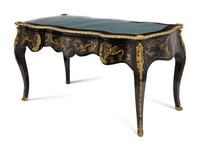 A Louis XV Style Gilt Metal Mounted Black and Gilt-Japanned Bureau Plat