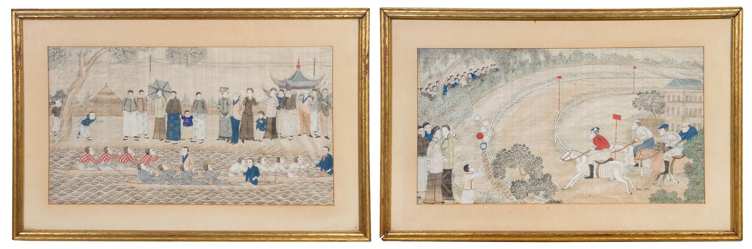 A Pair of Chinese Silk Paintings LATE QING DYNASTY 10 3/4 x 19 3/4 inches. — LATE QING DYNASTY