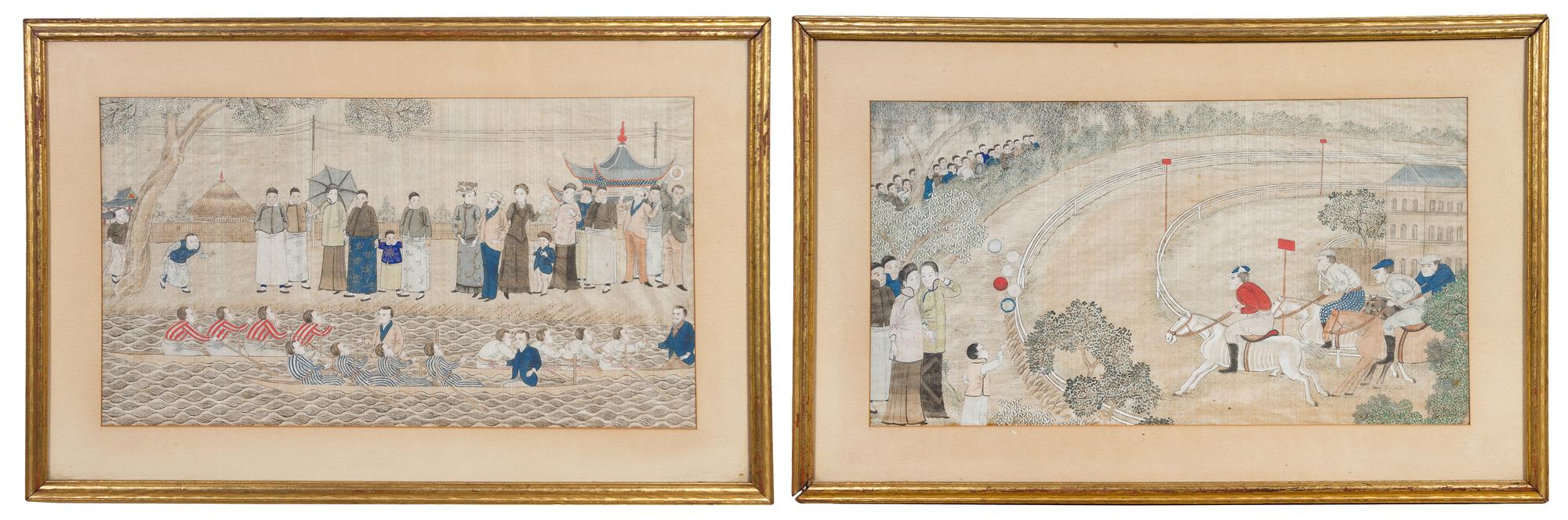 A Pair of Chinese Silk Paintings LATE QING DYNASTY 10 3/4 x 19 3/4 inches. — LATE QING DYNASTY