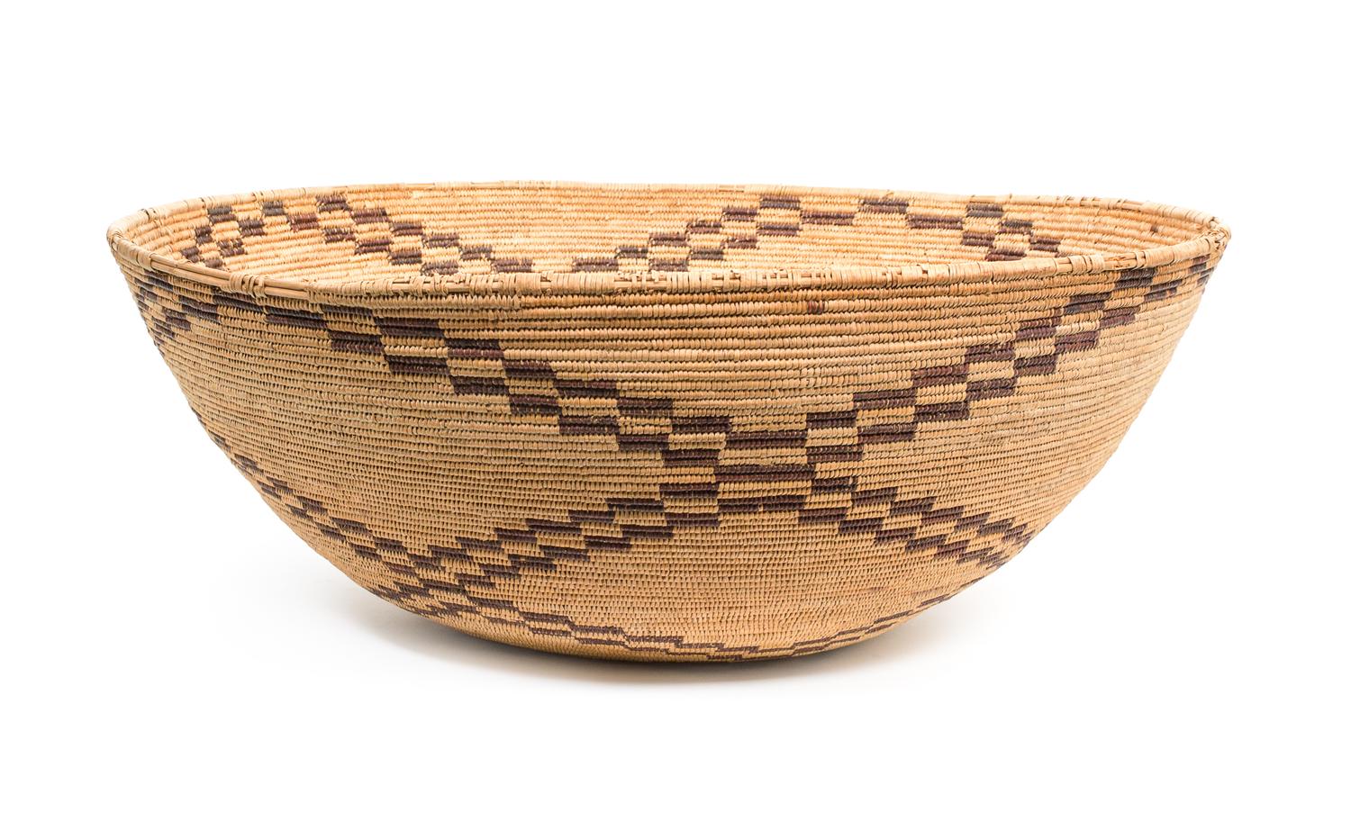 A Maidu Basket Height 8 x diameter 20 1/2 inches.