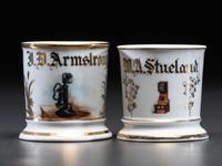 Two Telephone Operator or Salesmen's Porcelain Occupational Shaving Mugs