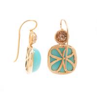 YELLOW GOLD, DYED BLUE QUARTZ AND DIAMOND EARRINGS