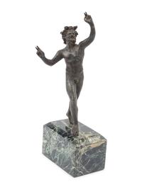 A Grand Tour Bronze Figure of the Pompeiian Faun on a Marble Base