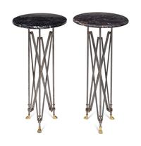 A Pair of Steel and Marble-Top Campaign Tables