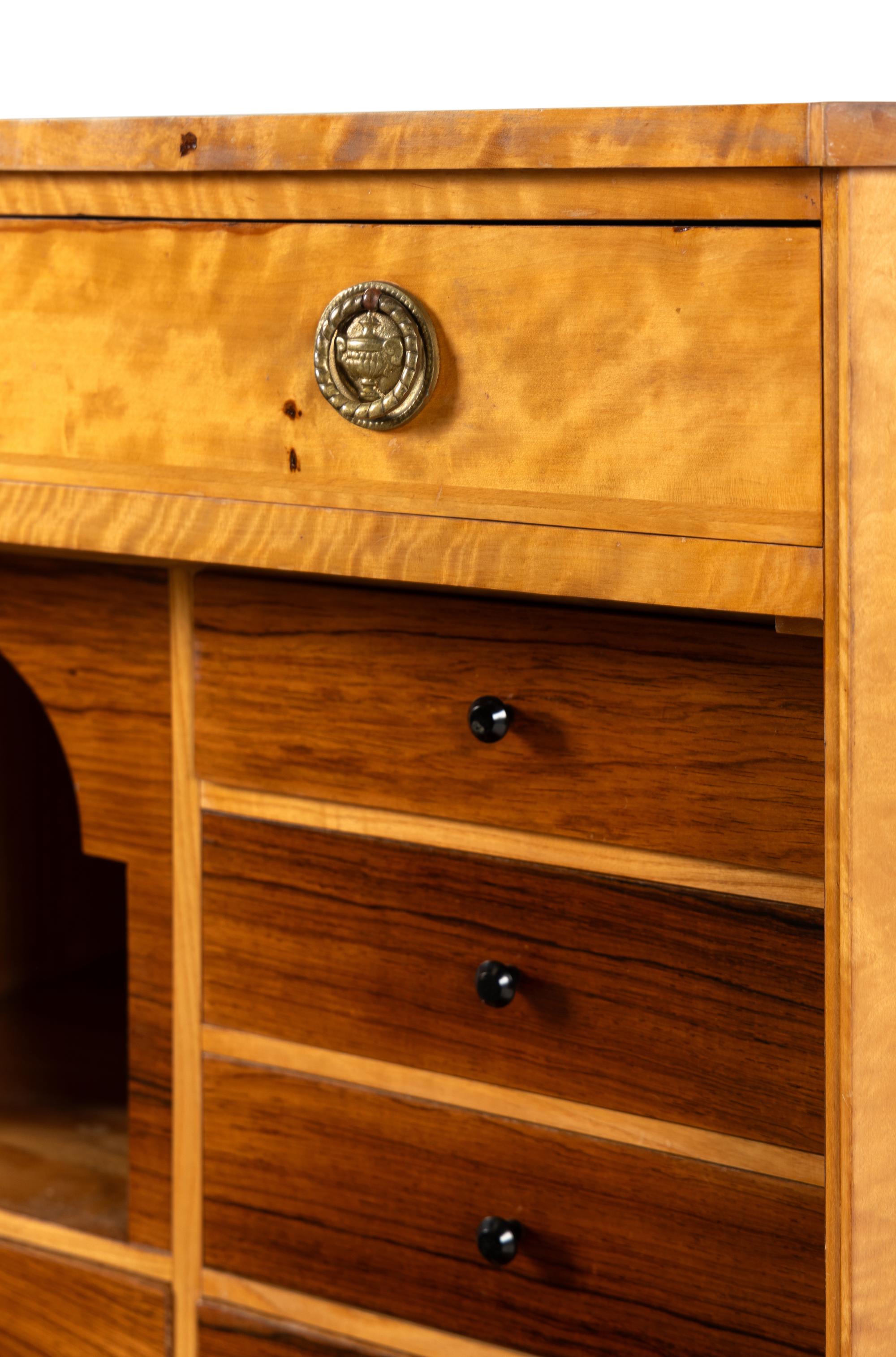 A Swedish Neoclassical Style Birch, Mahogany, and Rosewood Fall-Front Bureau