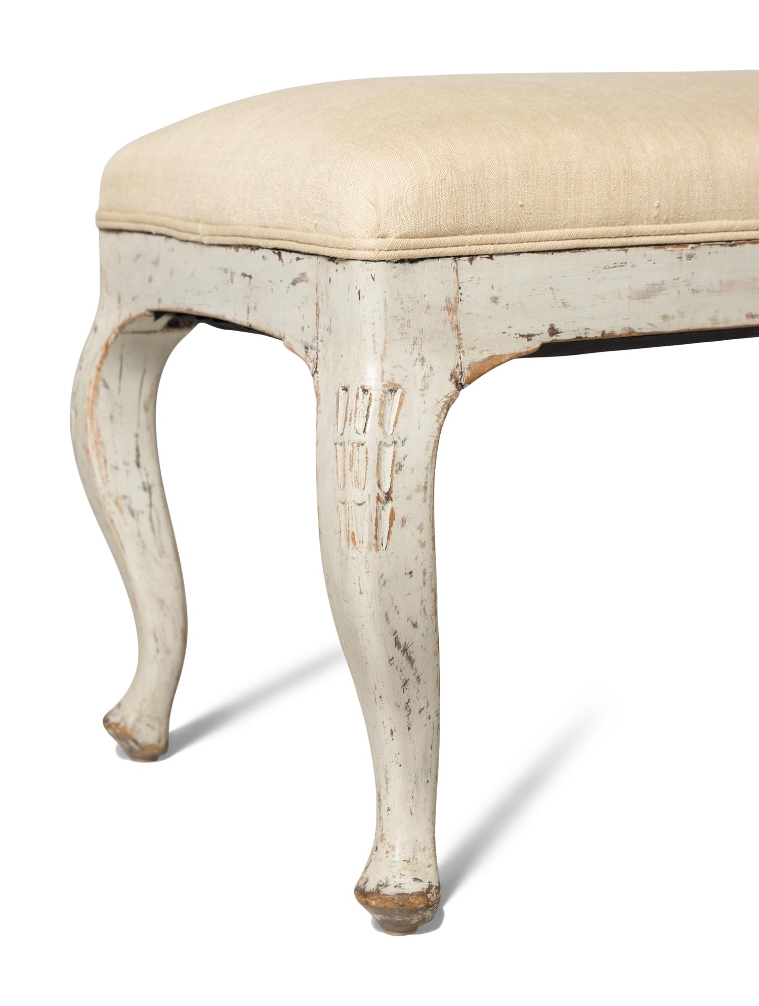 A Gustavian Style White-Painted Bench