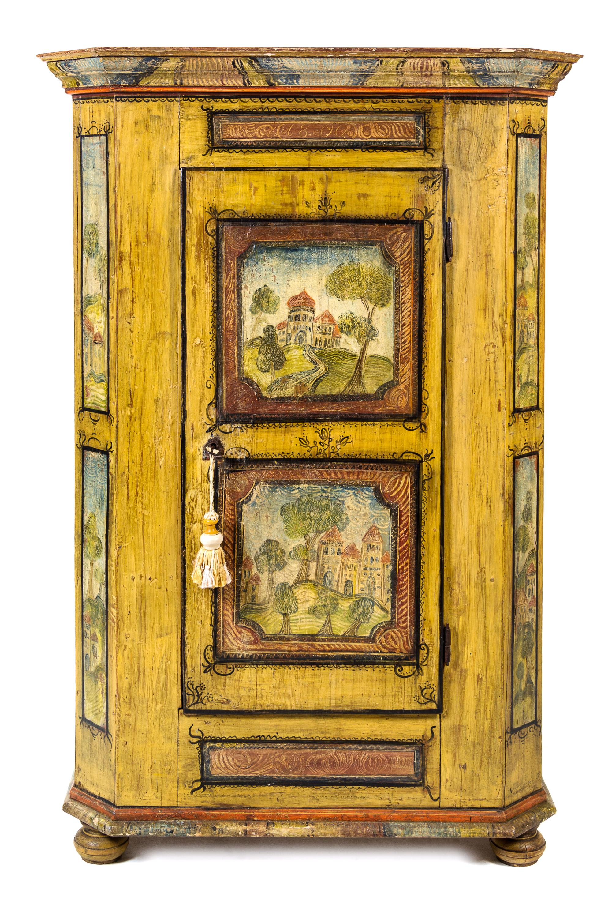 An Austrian Painted Schrank Height 73 x width 43 x depth 19 inches. — 18TH/19TH CENTURY