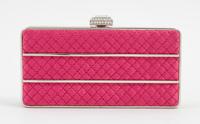A Judith Leiber Pink Quilted and Rhinestone Rectangular Clutch, 5.5" x 2.75" x 1.5".