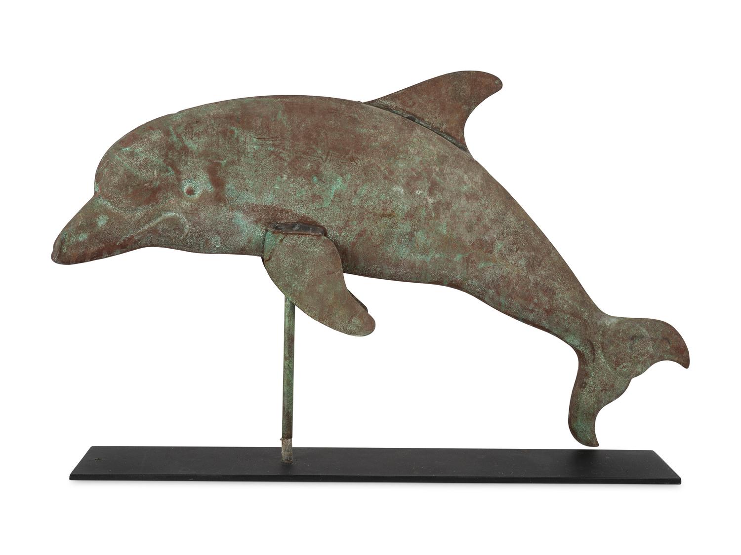 A Molded Copper Dolphin Weathervane