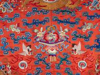 A Chinese Red Ground Embroidered Silk Dragon Robe, Late 19th-20th Century 晚清-民國 紅緞地龍袍