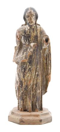 A Carved Wood Santo Figure Height 11 1/2 inches.